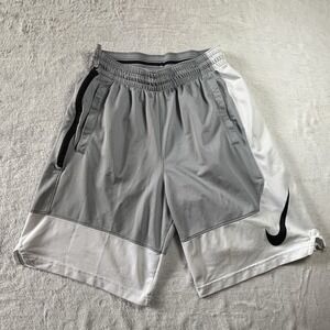 Nike Dri-fit Mens Basketball Short Gray /White Big Swoosh Zippered Pocket Size M